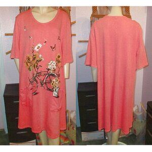 Jess & Jane Sun Flower Shift Dress Womens 2X Pockets Cotton Butterfly Bicycle